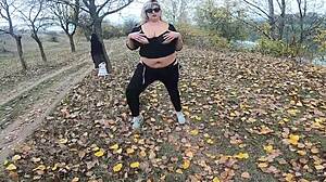 milf gets hot public massage on her big tits in the park