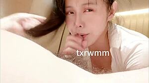 Babe Performs Interactive Blowjob, Pressing Head for Deep Throat in Hookup.