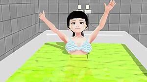 koko a in the bath, slowly and suggestively stripping, showing her everything to you