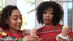 Ebony MILF and black teen intensely fuck huge white cock in threesome with mother-in-law