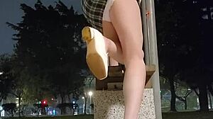 femboy tingxuan masturbates with dildo outdoors in skirt