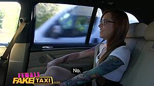 Female fake taxi horny filthy lesbians lick shaved wet pussy in taxi