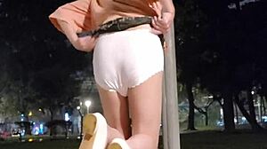 femboy tingxuan masturbates with dildo outdoors in skirt