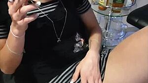 Skinny Slut In Short Dress Smoking And Showing Pussy With Dirty Talk