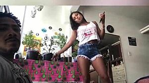 She pretends innocence but kneels to swallow big cock in POV hardcore