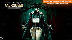 Hela Gives Intense Footjob With Wrinkled Toes To Her Slave!