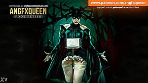 Hela Gives Intense Footjob With Wrinkled Toes To Her Slave!