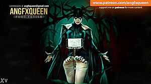 Hela Gives Intense Footjob With Wrinkled Toes To Her Slave!