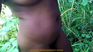 Intense ebony pussy fucking with perfect tits in the park