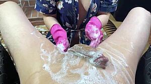 Housewife's Tender Handjob Brings Intense Cum