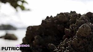 horny model putri cinta enjoys a big dick on the beach