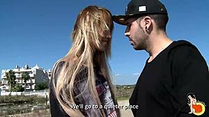 slim blonde slut takes outdoor assfucking with small tits bouncing