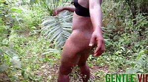 african ebony young woman explores bush with dildo and fingering masturbation