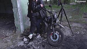 russian milf gives blowjob at abandoned construction site