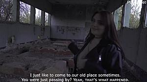 russian milf gives blowjob at abandoned construction site