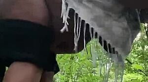 Fat wet pussy gets cum splattered all over in the forest