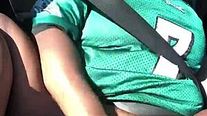 mature ebony milf enjoys ass licking in public car with toys