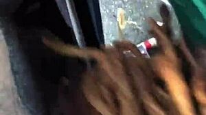 mature ebony milf enjoys ass licking in public car with toys