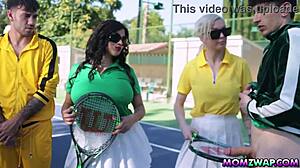 Hey, stepmoms Kenzie Taylor and Mona Azar are wild in group sex outdoors with Nade Nasty and Nick Strokes!