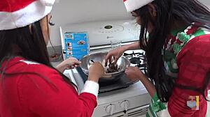 Baking Christmas Cookies With Cameltoe Peek in Kitchen Upskirt Scene