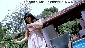 nice young arab brunette damaris dancing by the pool