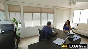 naive babe bends over in the office, spreading legs for doggystyle sex with a big tattooed cock, oral and tit play included