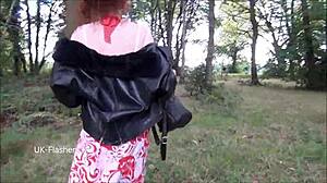 scarlet redhead flashes pussy in public outdoor spot