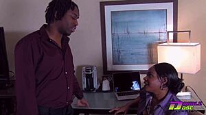 Dose and Angel engage in a passionate blowjob session with black cock in their business meeting