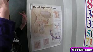 Blonde teen rides big cock in detention.