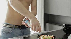 Cute teen beauty gets cumshot after blowjob.