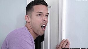 cute white twink sneaks on big black cock