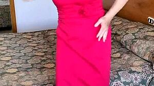 Look at this hot milf mariaold teasing in red stockings and high heels!