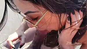 Hot couple boldly fucks on public beach intensely