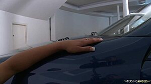 amazing hottie licks and sucks big cock, making horny guy cum on her wet pussy in the car