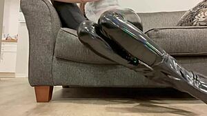 enjoying fetish latex and pvc shiny boots with rubbing sounds.