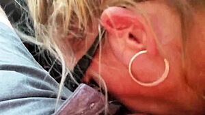 Outdoor blowjob in public park