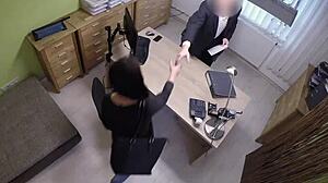 Young 18+ Brunette Bent Over for Intense Anal Licking in Hidden Office POV