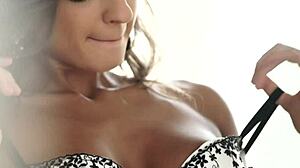 tattooed european model rubs pussy in solo glamour session