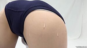 Asian girl in stockings and leggings pops balloon fetish