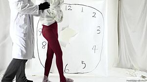 Asian girl in stockings and leggings pops balloon fetish