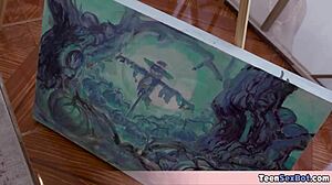 painter dude passionately fucks girlfriend and model together, feeling intense pleasure