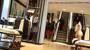 girl in booty shorts walks the street