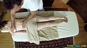 the amateur teen 18+ babe gets back rubbed with tattoo. ass visible on hidden cam