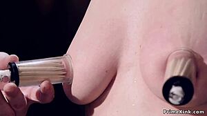 Blonde Bound in Device Bondage Receives Zipper While Her Big Tits Bounce.