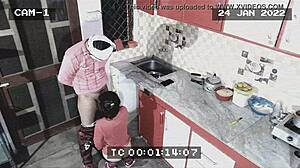 Owner and Maid Caught on CCTV with Kitchen Blowjob and Fucking