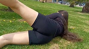 Latina Teen Exercises Without Underwear, Hole in Shorts.