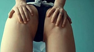 Does petite Rem cosplayer squirt from vibrating toys in bikini?