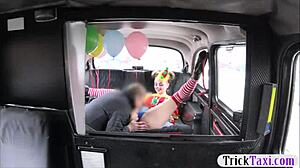 costumed cutie teases driver's big cock in public pussy play, handjob and blowjob outdoors