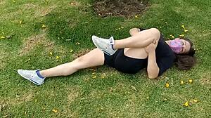 Latina Teen Exercises Without Underwear, Hole in Shorts.