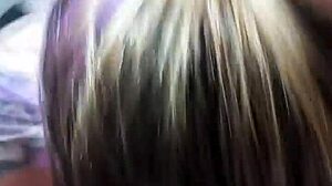 Blonde girlfriend performs deepthroat blowjob